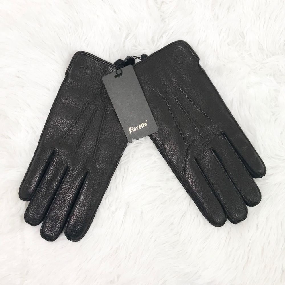 Men’s Black Deer Leather Gloves Size 9.5